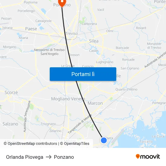 Orlanda Piovega to Ponzano map