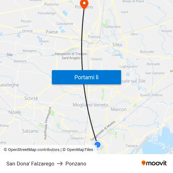 San Dona' Falzarego to Ponzano map