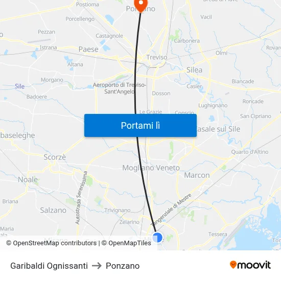 Garibaldi Ognissanti to Ponzano map