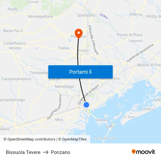 Bissuola Tevere to Ponzano map