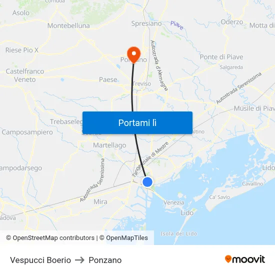 Vespucci Boerio to Ponzano map