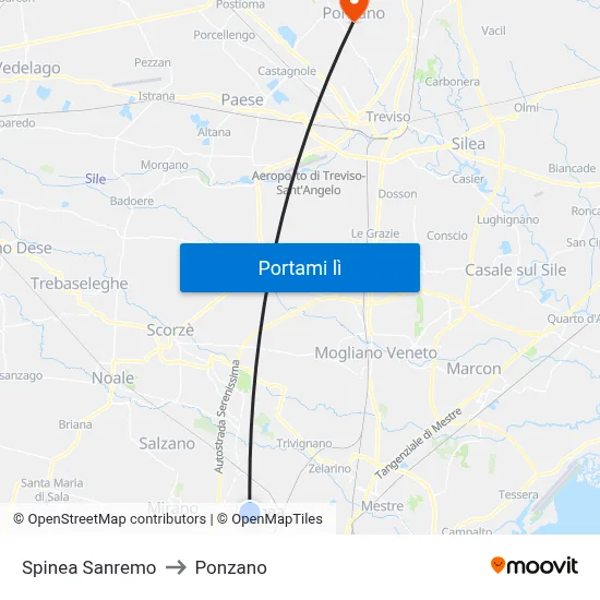 Spinea Sanremo to Ponzano map