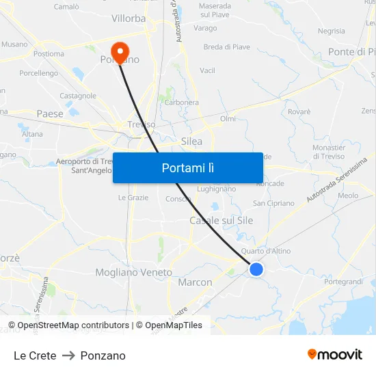 Le Crete to Ponzano map