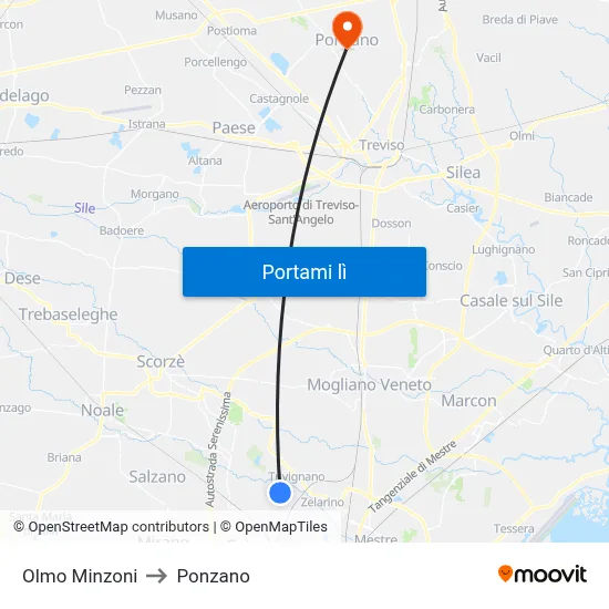 Olmo Minzoni to Ponzano map