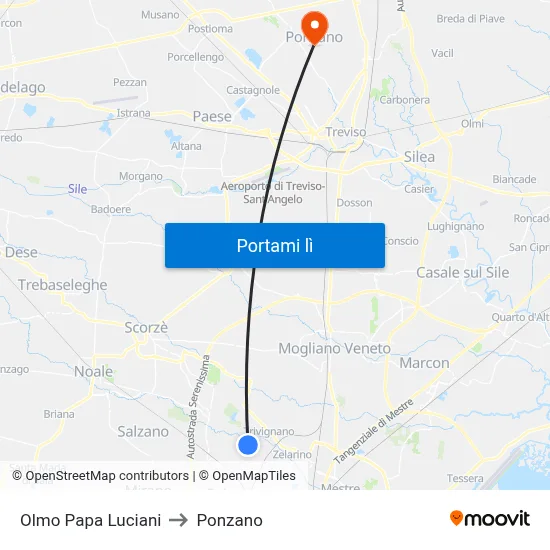 Olmo Papa Luciani to Ponzano map