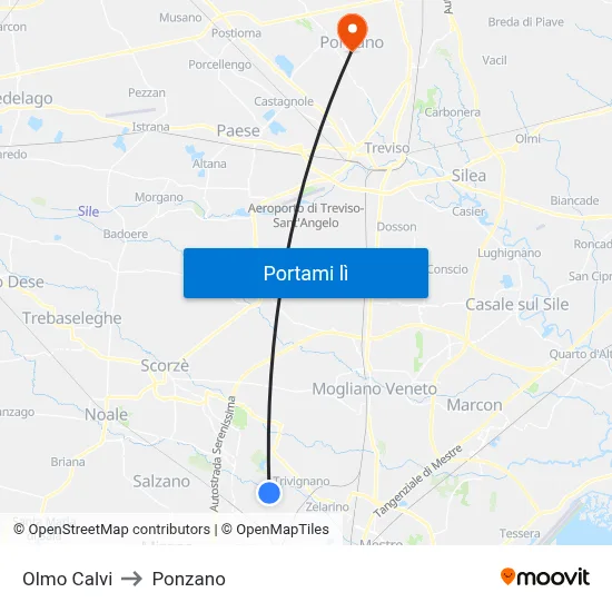 Olmo Calvi to Ponzano map