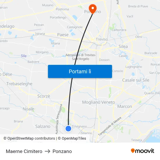 Maerne Cimitero to Ponzano map
