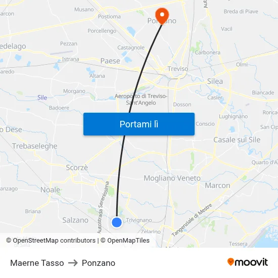 Maerne Tasso to Ponzano map
