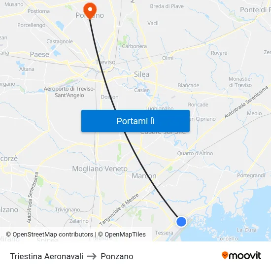 Triestina Aeronavali to Ponzano map