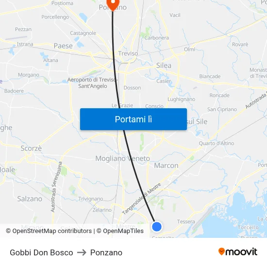 Gobbi Don Bosco to Ponzano map
