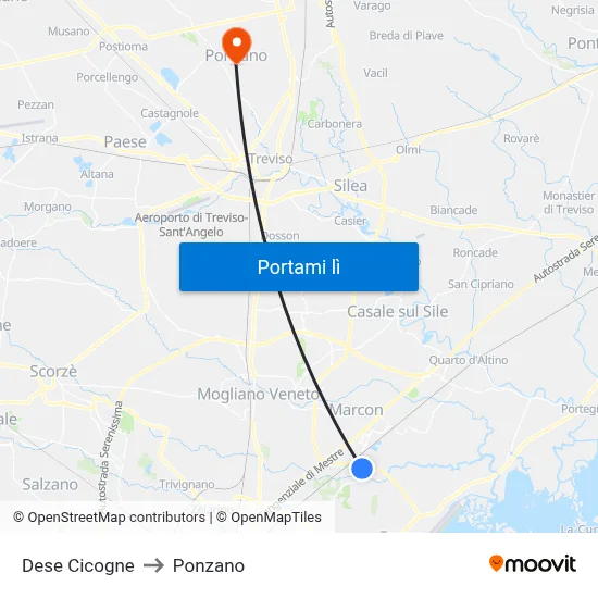 Dese Cicogne to Ponzano map