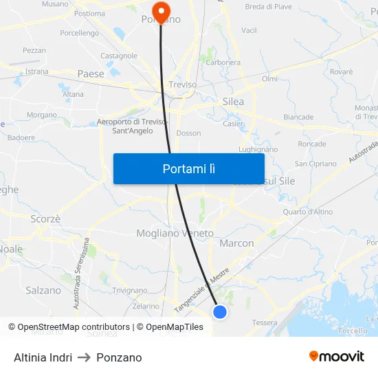 Altinia Indri to Ponzano map