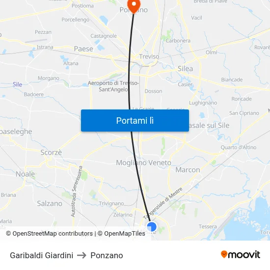 Garibaldi Giardini to Ponzano map