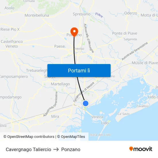 Cavergnago Taliercio to Ponzano map