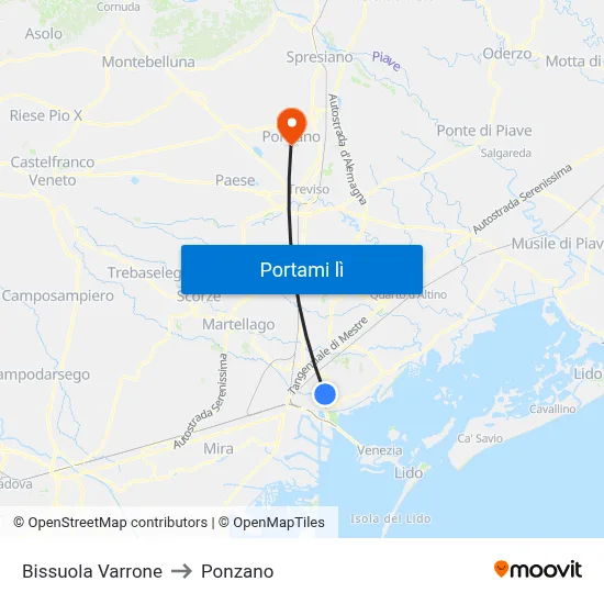 Bissuola Varrone to Ponzano map