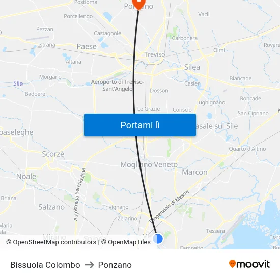 Bissuola Colombo to Ponzano map
