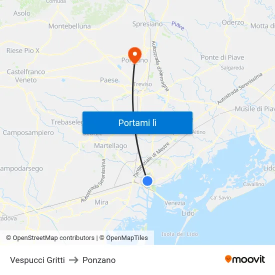 Vespucci Gritti to Ponzano map