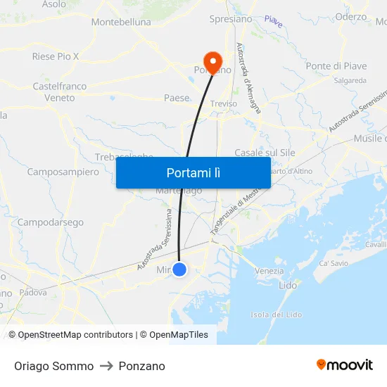 Oriago Sommo to Ponzano map