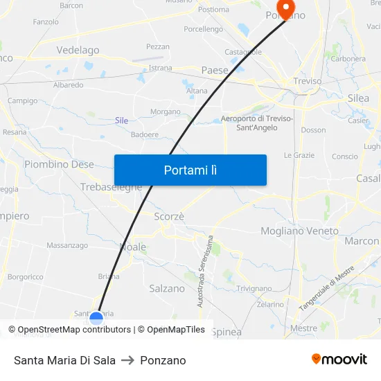 Santa Maria Di Sala to Ponzano map