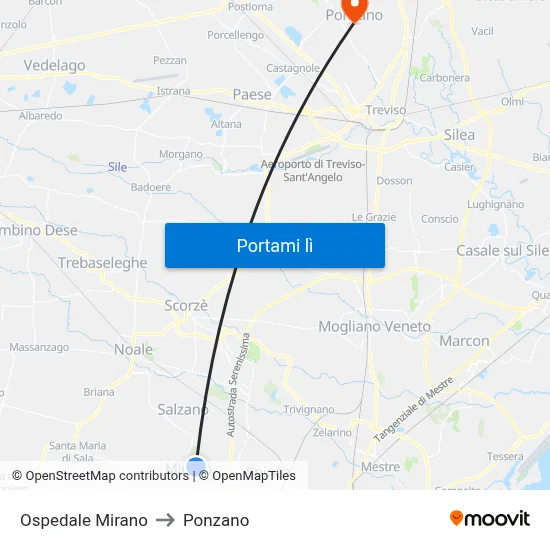 Ospedale Mirano to Ponzano map