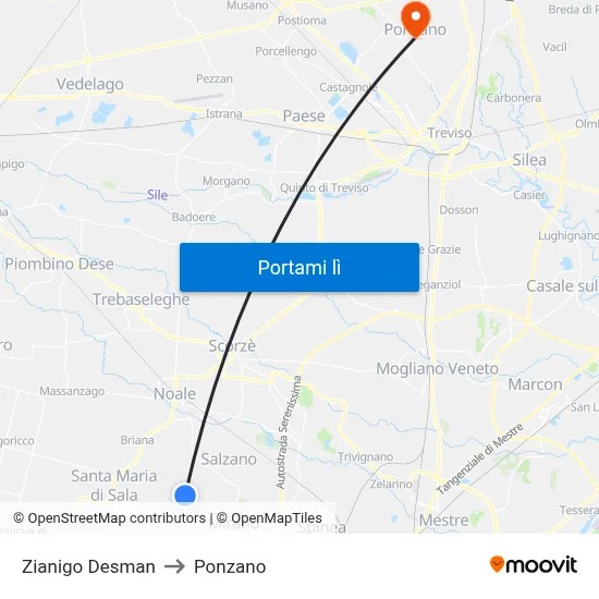 Zianigo Desman to Ponzano map