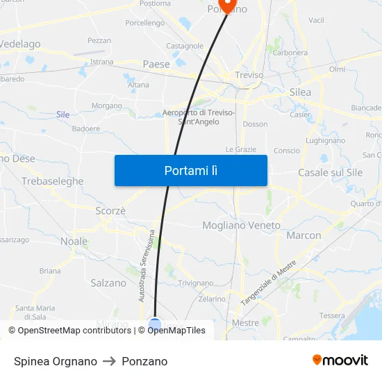 Spinea Orgnano to Ponzano map