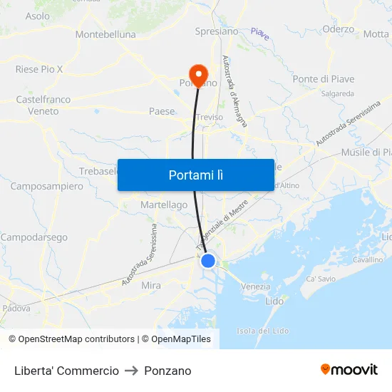 Liberta' Commercio to Ponzano map