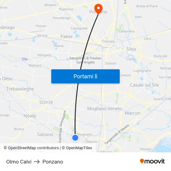 Olmo Calvi to Ponzano map