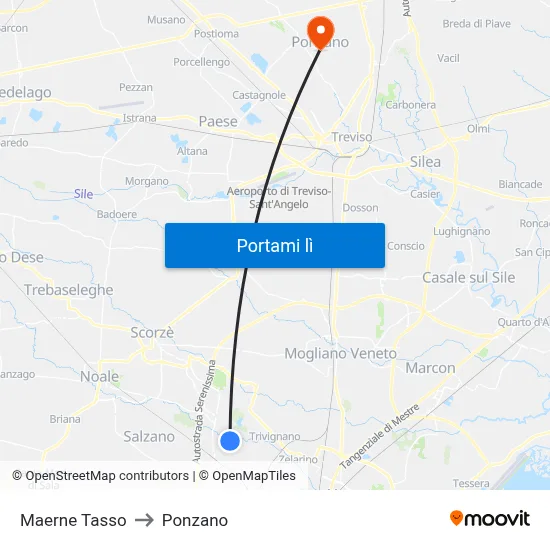 Maerne Tasso to Ponzano map