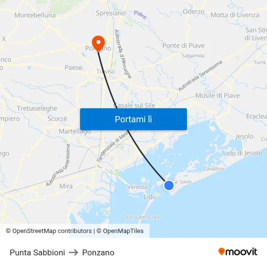 Punta Sabbioni to Ponzano map