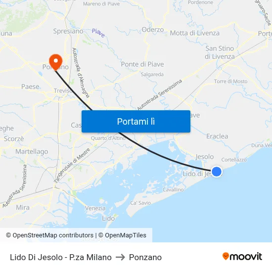 Lido Di Jesolo - P.za Milano to Ponzano map