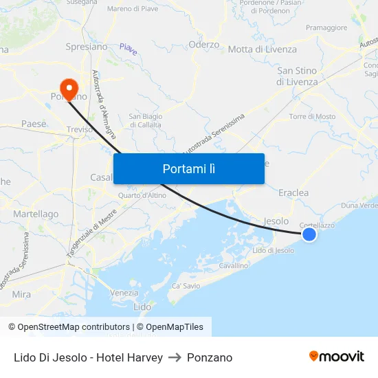 Lido Di Jesolo - Hotel Harvey to Ponzano map