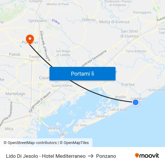 Lido Di Jesolo - Hotel Mediterraneo to Ponzano map