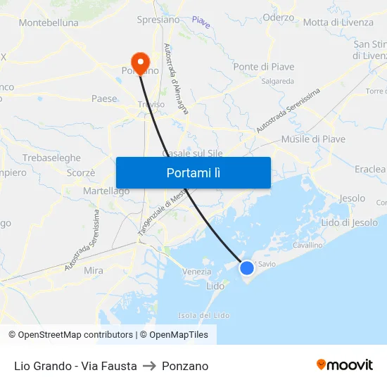Lio Grando - Via Fausta to Ponzano map