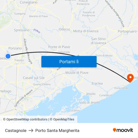 Castagnole to Porto Santa Margherita map