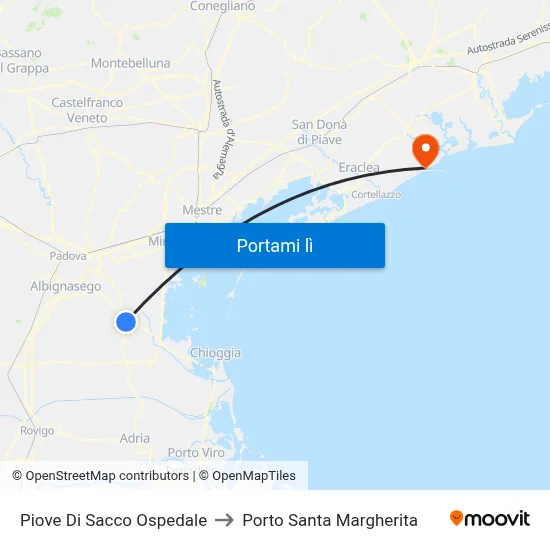 Piove Di Sacco Ospedale to Porto Santa Margherita map