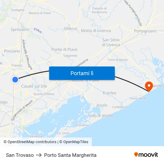 San Trovaso to Porto Santa Margherita map