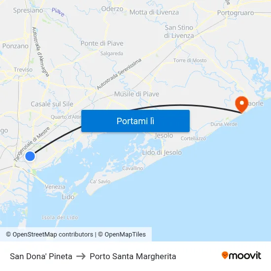 San Dona' Pineta to Porto Santa Margherita map