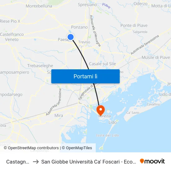 Castagnole to San Giobbe Università Ca' Foscari - Economia map