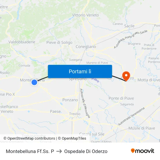 Montebelluna Ff.Ss. P to Ospedale Di Oderzo map