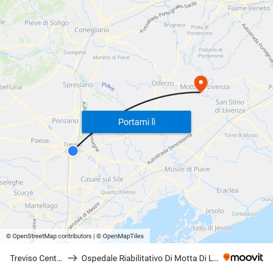 Treviso Centrale to Ospedale Riabilitativo Di Motta Di Livenza map