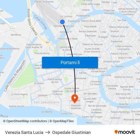 Venezia Santa Lucia to Ospedale Giustinian map