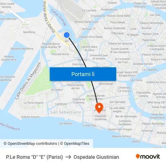 P.Le Roma "D" "E" (Parisi) to Ospedale Giustinian map