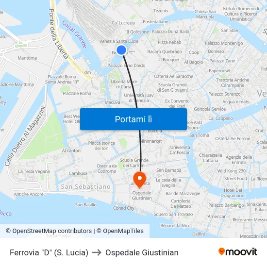 Ferrovia "D" (S. Lucia) to Ospedale Giustinian map