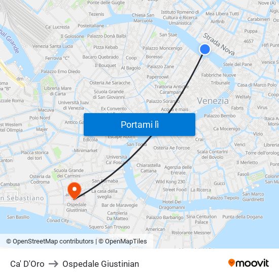 Ca' D'Oro to Ospedale Giustinian map