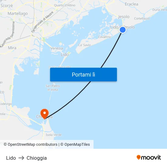 Lido to Chioggia map