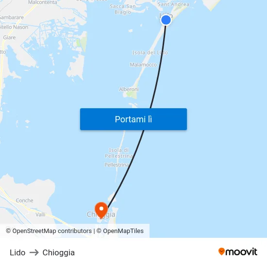 Lido to Chioggia map
