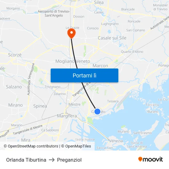 Orlanda Tiburtina to Preganziol map