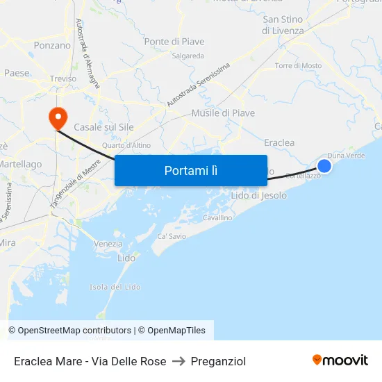 Eraclea Mare - Via Delle Rose to Preganziol map