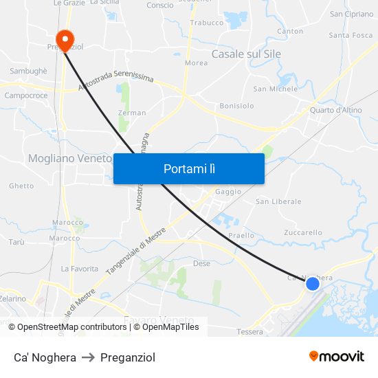 Ca' Noghera to Preganziol map